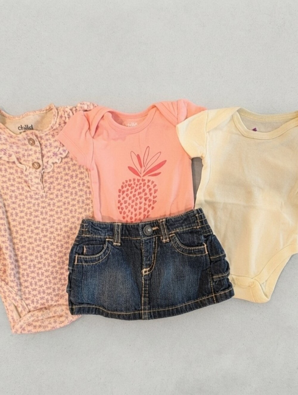 Old Navy Baby Denim Skirt in Indigo Blue With Bodysuits 0-3M